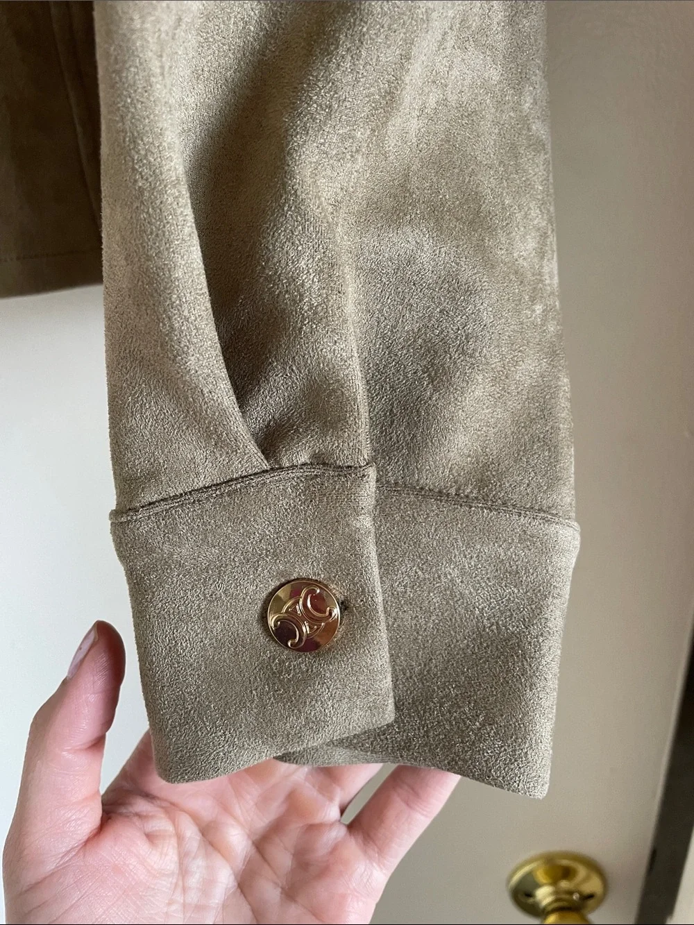 Olive-Taupe Faux Suede Button Jacket - Picture 3 of 7